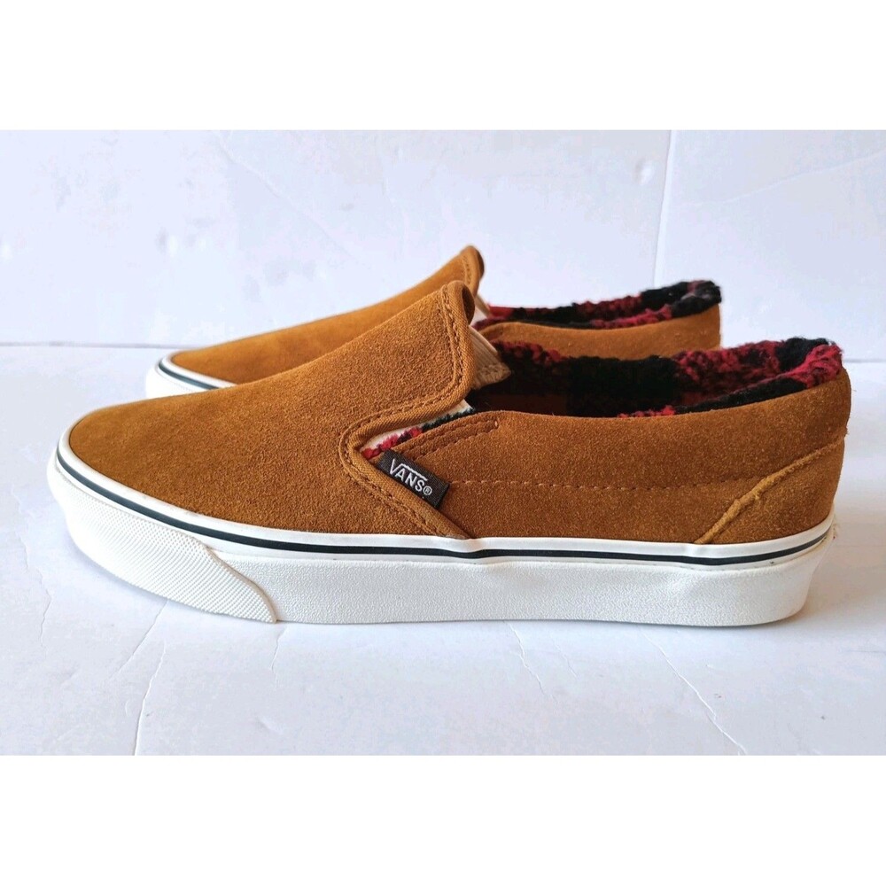 Vans Slip-On Cozy Hug Brown Suede Plaid Lining Unisex Men’s 7 / Women’s 8.5